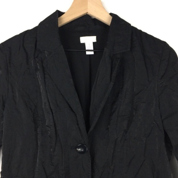 CHICOS Jacket Blazer Shiny Sateen Crinkle Black Minimalist Evening Size 1 Medium - Picture 2 of 9